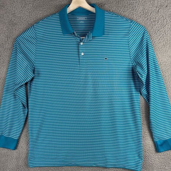 Crown & Ivy Shirt Mens Large Blue Pink Striped Long Sleeve Golf Polo Preppy Camp - Picture 1 of 12